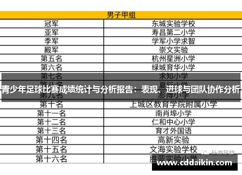 青少年足球比赛成绩统计与分析报告：表现、进球与团队协作分析
